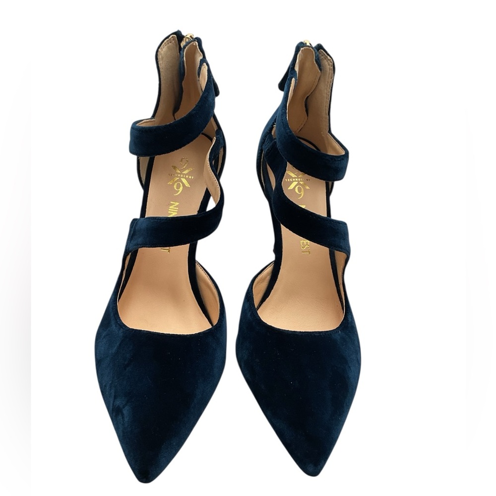 Nine West blue velvet Elegant Black Strappy Heels size 9
